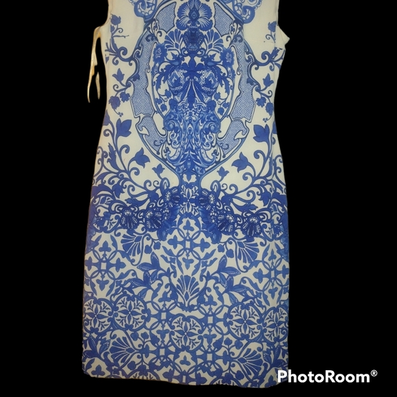 Boston proper blue dress with desings size 10 - Picture 3 of 5